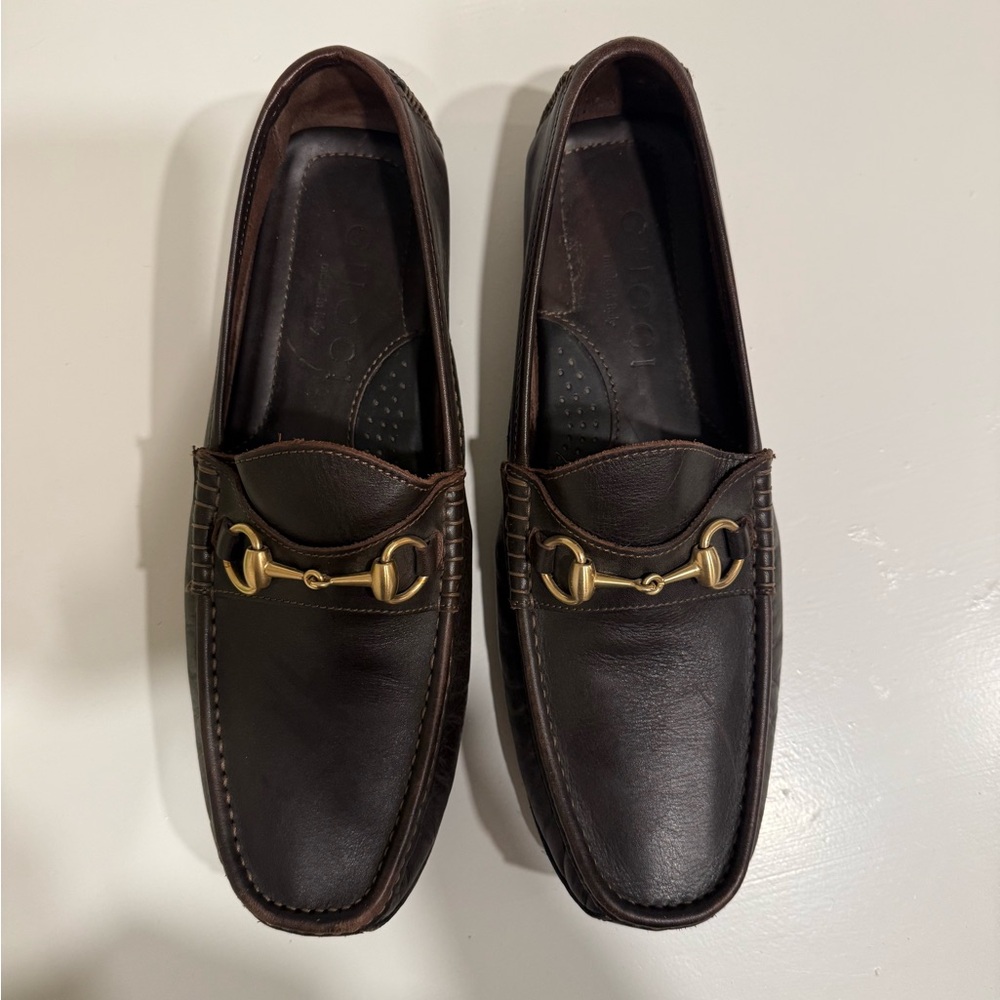 Gucci Brown Leather Loafers with Gold Hardware